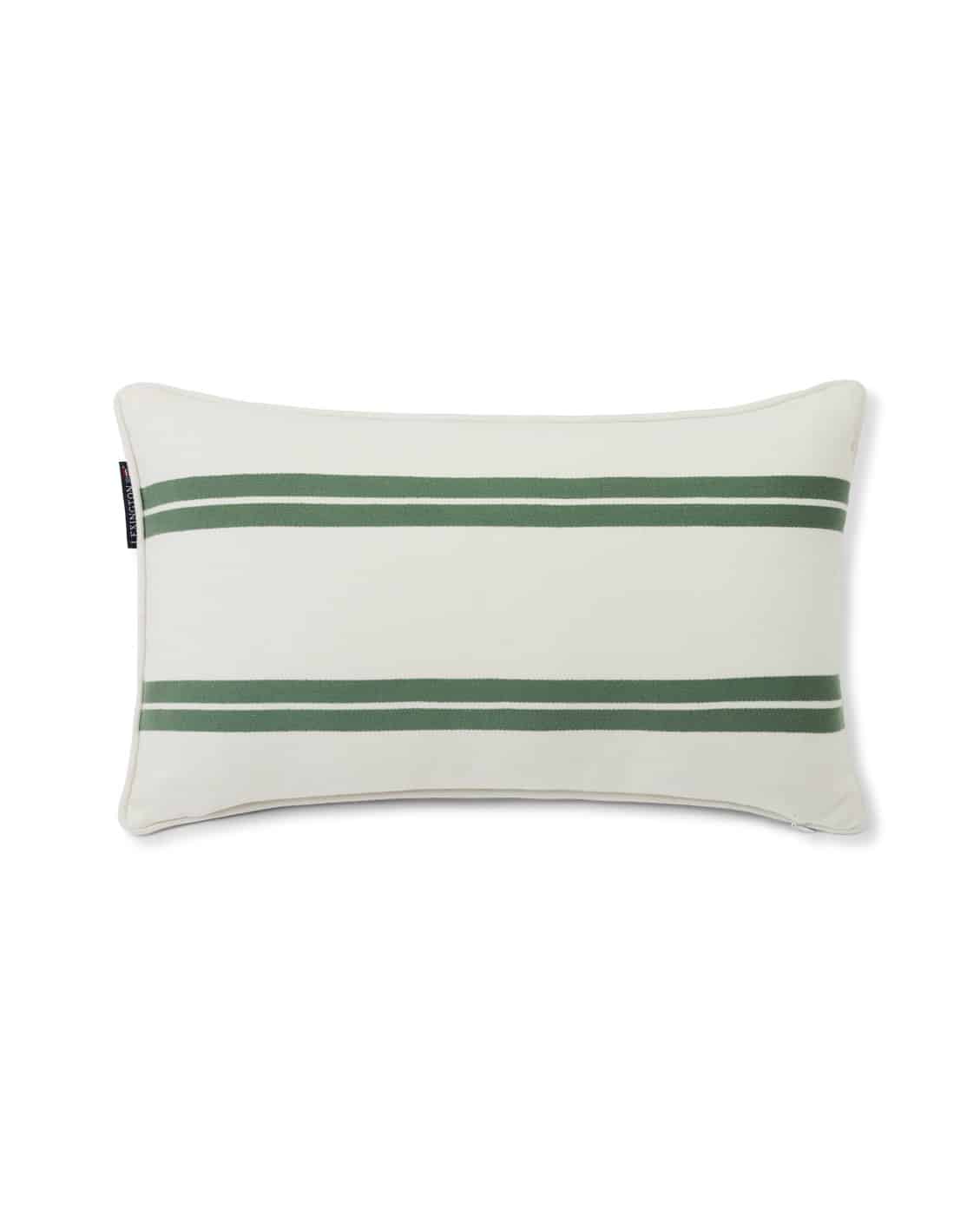Small Side Striped Organic Cotton Twill Pillow, white/green 30 x 50 cm