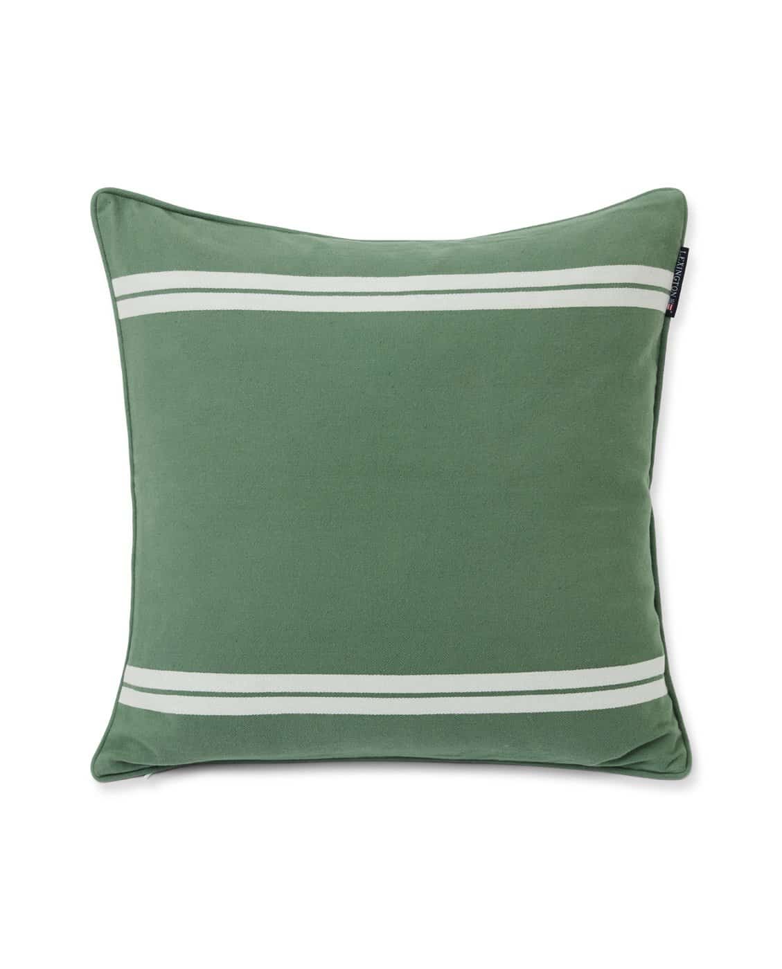 Side Striped Organic Cotton Twill Pillow Cover, Green/White 50 x 50 cm